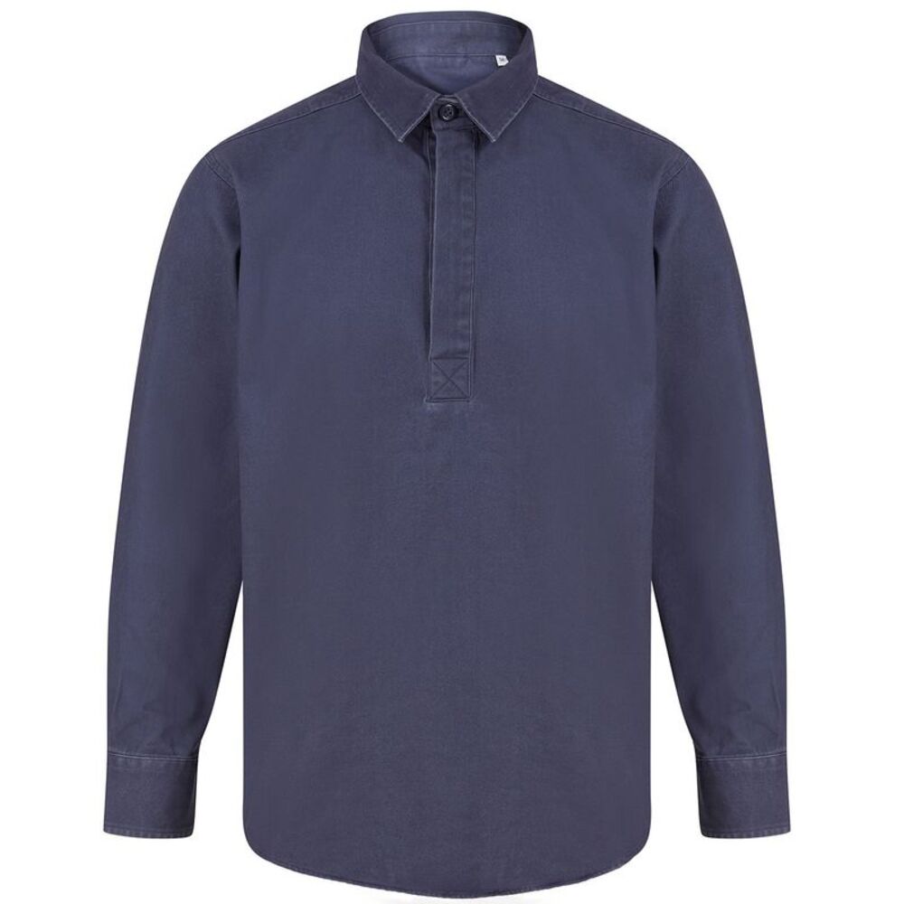 Front Row Mens Pull Over Cotton Drill Shirt / Washed Navy